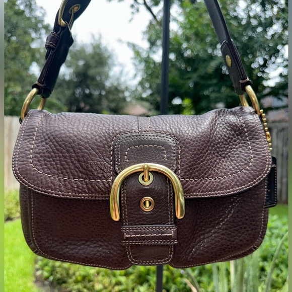 Coach Signature Sufflette Pebbled Leather Shoulder Chocolate Brown SOHO - Picture 3 of 17